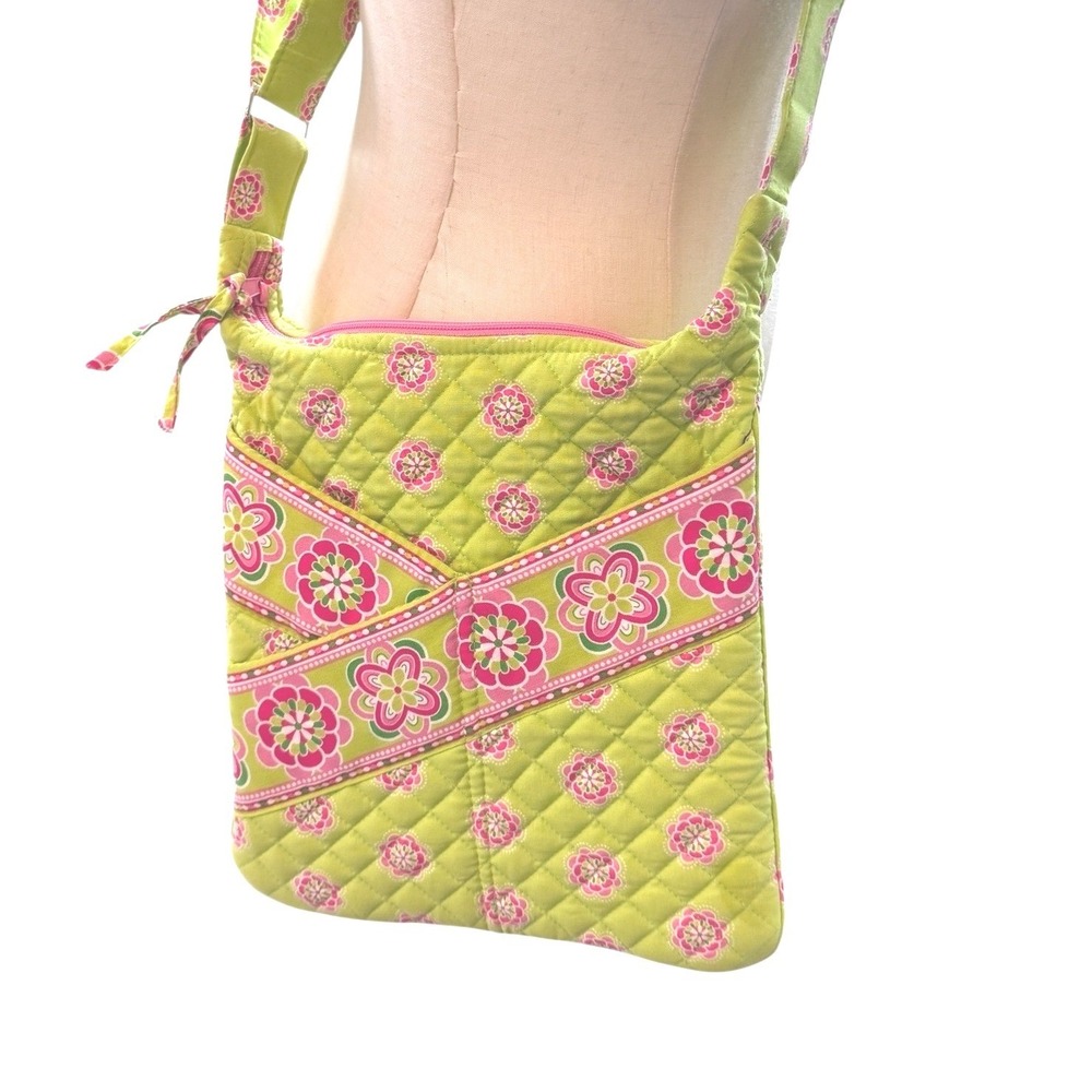 Stephanie Dawn Quilted Floral Crossbody Bag Green Pink Adjustable Strap Boho